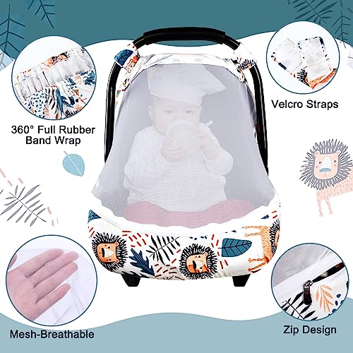 SWESEN Car Seat Covers for Babies, Lion Baby Car Seat Cover with Zipper Mesh, Carseat Cover Boy, Stretchy Infant Carseat Canopy, Animal - Image 3