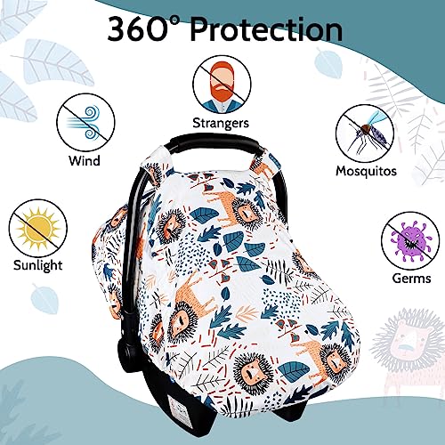 SWESEN Car Seat Covers for Babies, Lion Baby Car Seat Cover with Zipper Mesh, Carseat Cover Boy, Stretchy Infant Carseat Canopy, Animal - Image 2