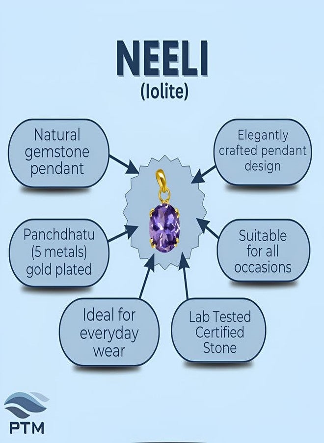 Ptm Natural Iolite/Neeli 8.25 Ratti or 7.5 Carat Astrological Certified Gemstone Panchdhatu/5 Metals 22k Gold Plated Pendant for Men & Women -fba1825 - Image 3