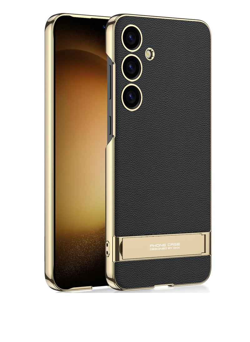 FOCUS Electroplated Leatherette Back Case/Cover with Kick Stand for Samsung Galaxy S24 5g - (Black | Faux Leather) - Image 1