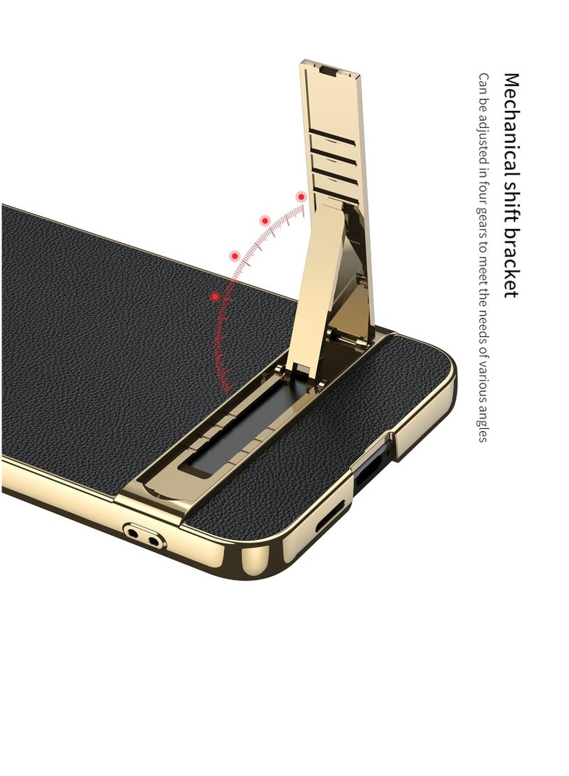 FOCUS Electroplated Leatherette Back Case/Cover with Kick Stand for Samsung Galaxy S24 5g - (Black | Faux Leather) - Image 3