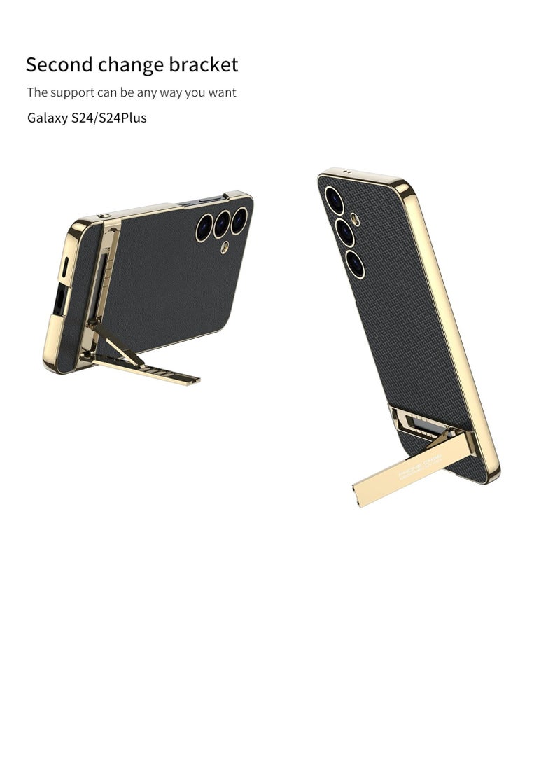 FOCUS Electroplated Leatherette Back Case/Cover with Kick Stand for Samsung Galaxy S24 5g - (Black | Faux Leather) - Image 4