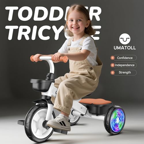 Umatoll Tricycle for Toddlers 25 Year Old Ajustable Toddler Bike Outdoor Toys Birthday Gift for Boy Girl Age 24 Trike with Light up Wheels - Image 5