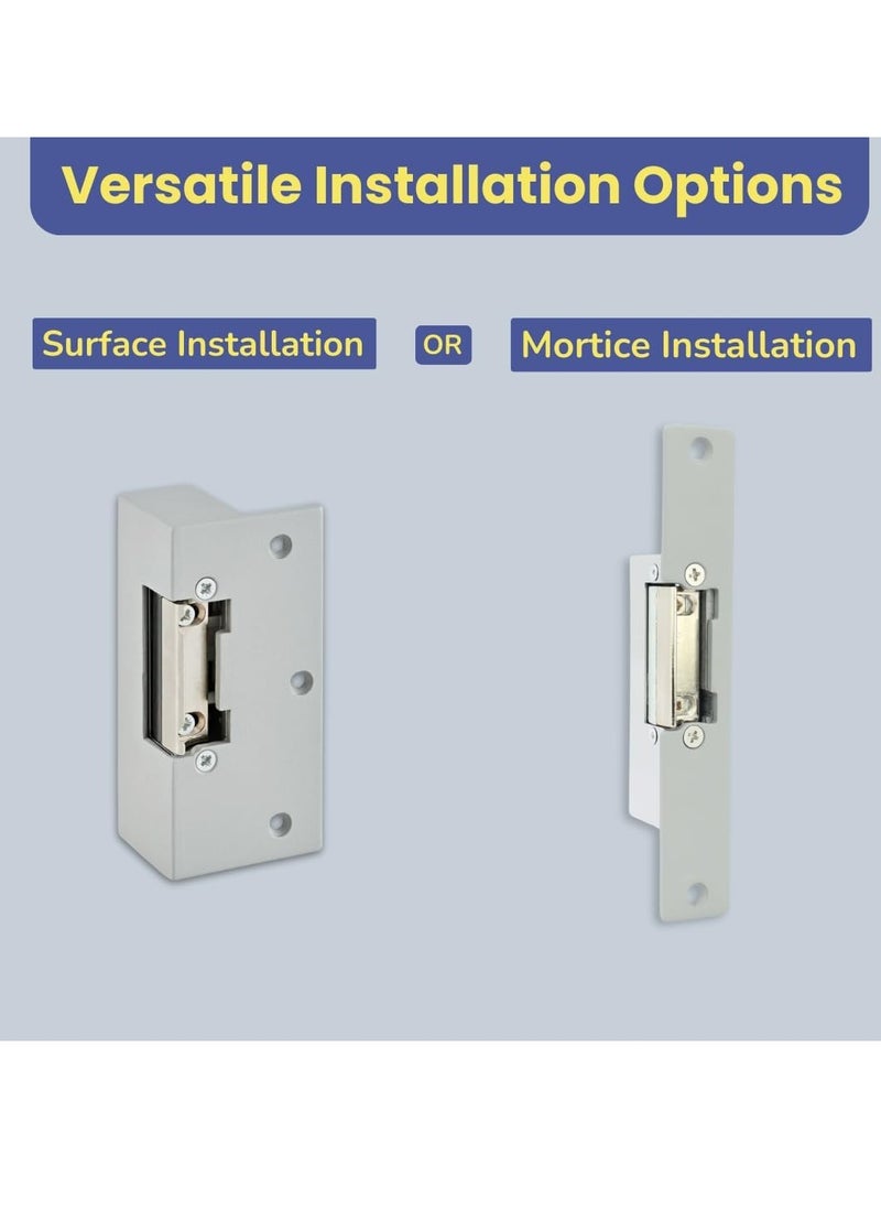 AGYMNX - Electric Lock Release Fail Secure/NO with Adjustable Jaw for Door Access Control Systems - 12VDC - Ideal for Commercial, Residential, and Industrial Buildings - Strike Lock - Image 1