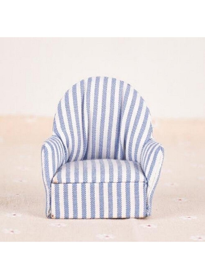 EatingBiting 1/12 Dollhouse Miniature Doll Navy Stripe Sofa, 1:12 Dollhouse Miniature Furniture Vivid Living Room Doll Sofa Chair, Elegant Alternate Stripes of Blue White Mini Sofa - Image 1