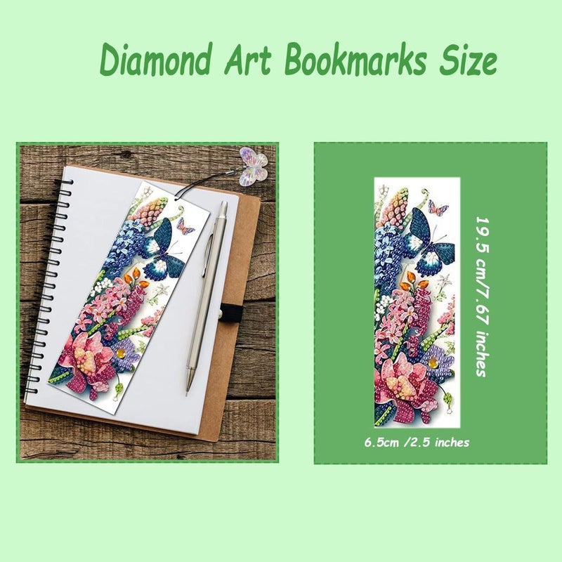 JBTM24 8 Pcs 5D Diamond Art Bookmarks for Reading Lovers, Handmade DIY Diamond Painting Book Marks with Tassels for (Flower) - Image 3