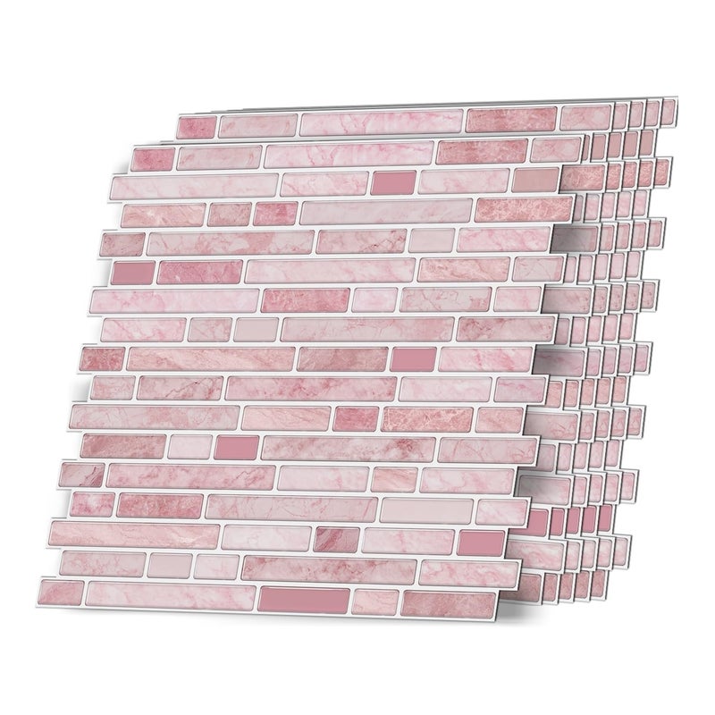 VICCI 12Sheet Peel Stick Tile Backsplash 12 x 12 StickOn Wall Tiles for Kitchen Bathroom Laundry Room Pink Marble Style - Image 2