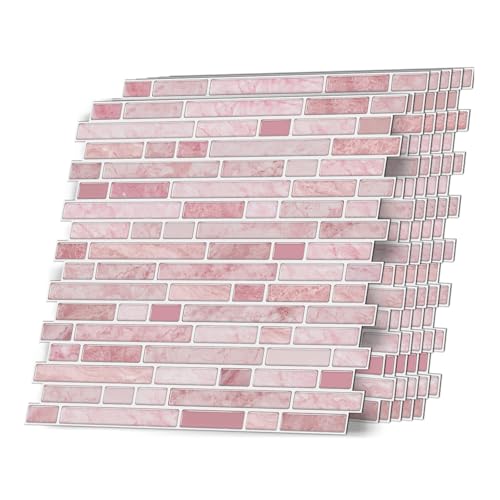 VICCI 12Sheet Peel Stick Tile Backsplash 12 x 12 StickOn Wall Tiles for Kitchen Bathroom Laundry Room Pink Marble Style - Image 1