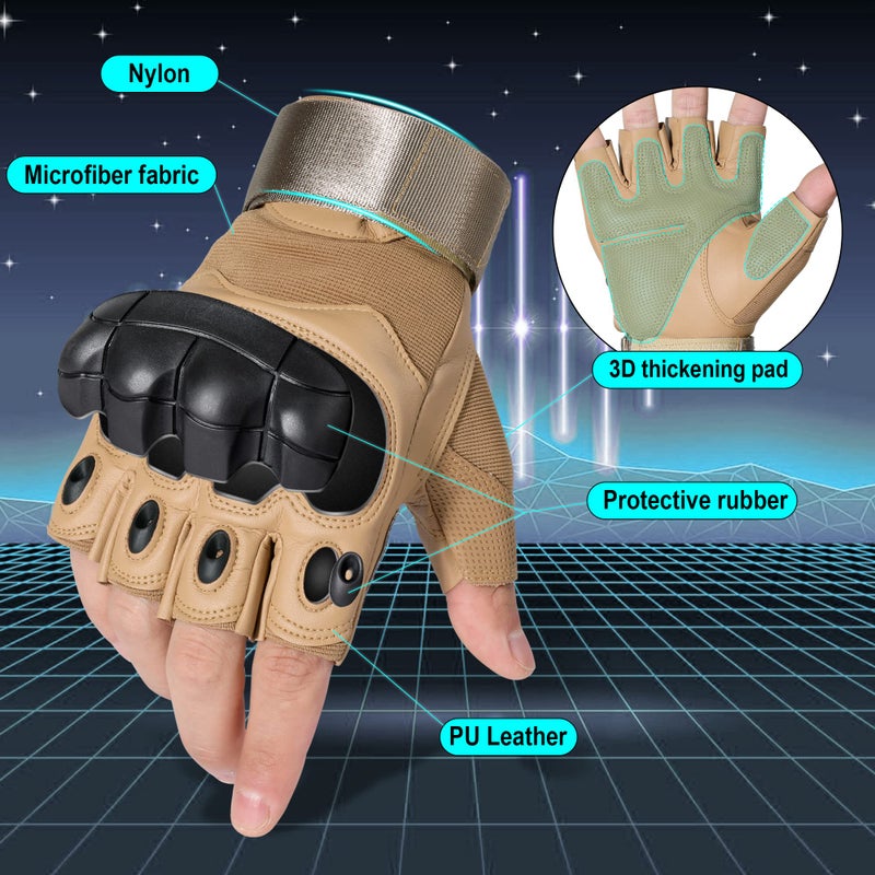 Generic wtactful Tactical Gloves for Men, Summer Motorcycle Cycling Motorbike Driving Riding Hunting Outdoor Work Fingerless Half Finger Gloves Men Women Brown M  - Image 2