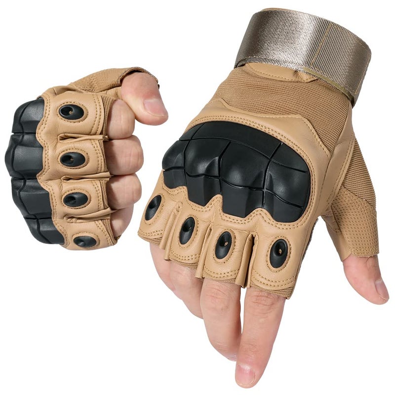 Generic wtactful Tactical Gloves for Men, Summer Motorcycle Cycling Motorbike Driving Riding Hunting Outdoor Work Fingerless Half Finger Gloves Men Women Brown M  - Image 1
