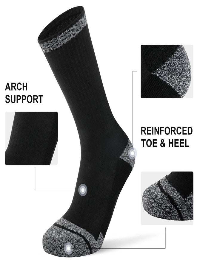 FITRELL 6 Pack Men's Athletic Crew Socks Cushioned Sport Running Moisture Wicking Work Boot Socks, Black, X-Large, Shoe Size 12-15 - Image 4