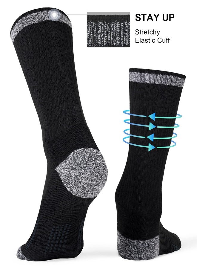FITRELL 6 Pack Men's Athletic Crew Socks Cushioned Sport Running Moisture Wicking Work Boot Socks, Black, X-Large, Shoe Size 12-15 - Image 5