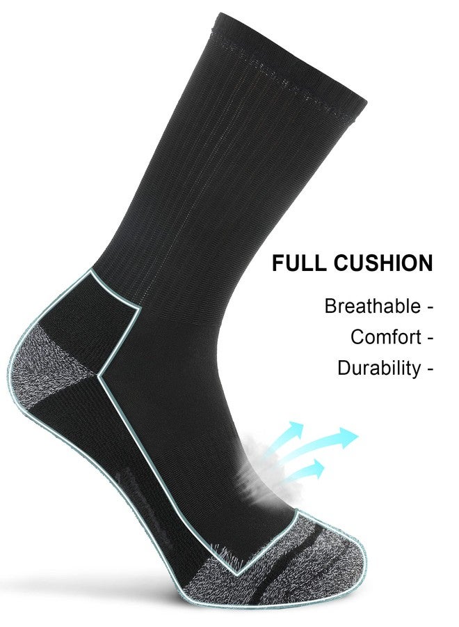FITRELL 6 Pack Men's Athletic Crew Socks Cushioned Sport Running Moisture Wicking Work Boot Socks, Black, X-Large, Shoe Size 12-15 - Image 3