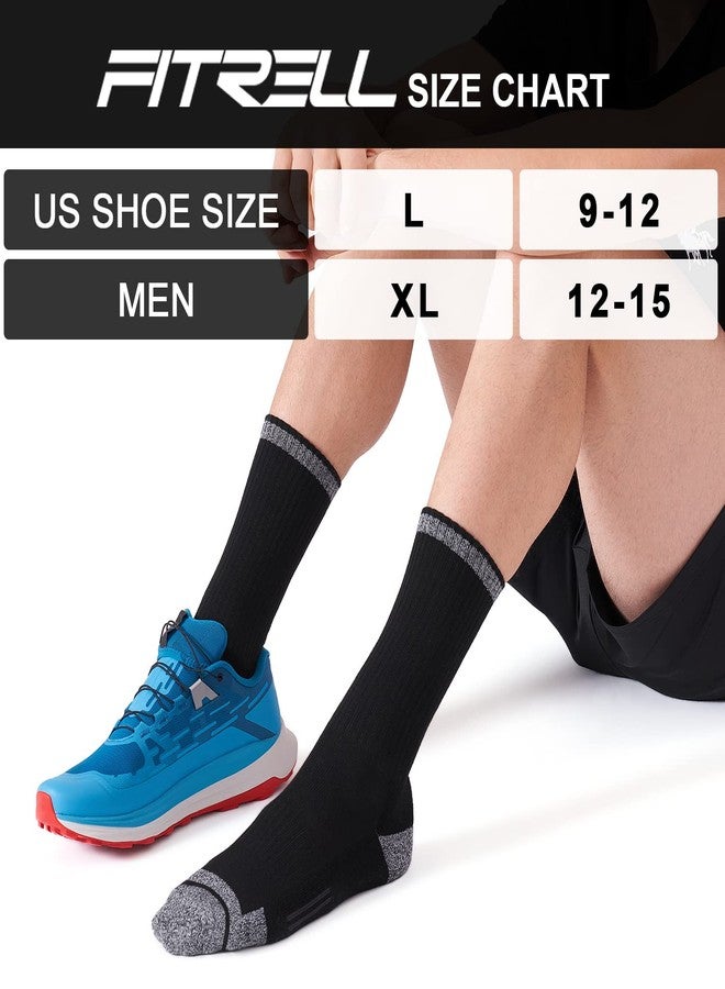 FITRELL 6 Pack Men's Athletic Crew Socks Cushioned Sport Running Moisture Wicking Work Boot Socks, Black, X-Large, Shoe Size 12-15 - Image 2