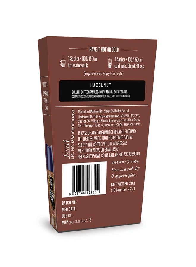 Sleepy Owl Hazelnut Freeze Dried Coffee Sachets | 20g - Pack of 10 x 2g Instant Coffee Powder Sachets | 100% Arabica Beans | Aromatic Coffee Pouch | Rich & Smooth | Easy to Use & Carry - Image 2