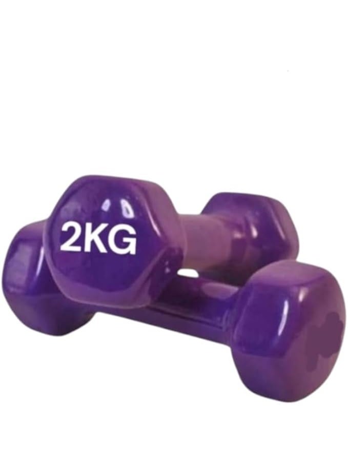 DUNISO 2 قطع دمبل، دمبل للياقة البدنية، دمبل لرفع الأثقال مع مقابض مضادة للانزلاق، قوية ومتينة، مناسبة للياقة البدنية، الاستخدام المنزلي، التمارين، رفع الأثقال، اليوغا، 2 كجم لكل منها، بنفسجي - Image 1
