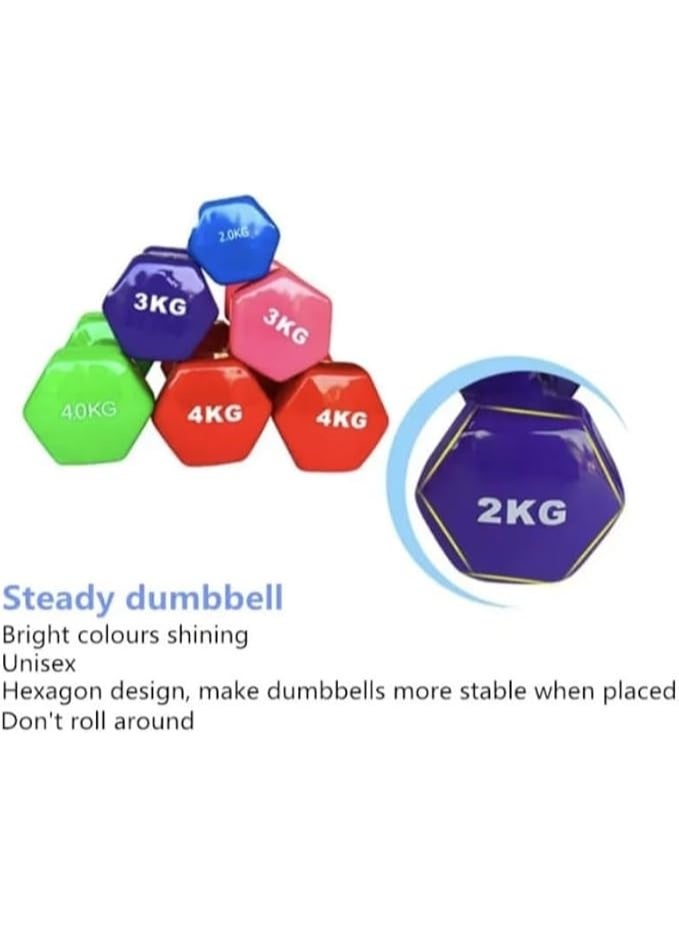 DUNISO 2 قطع دمبل، دمبل للياقة البدنية، دمبل لرفع الأثقال مع مقابض مضادة للانزلاق، قوية ومتينة، مناسبة للياقة البدنية، الاستخدام المنزلي، التمارين، رفع الأثقال، اليوغا، 2 كجم لكل منها، بنفسجي - Image 5