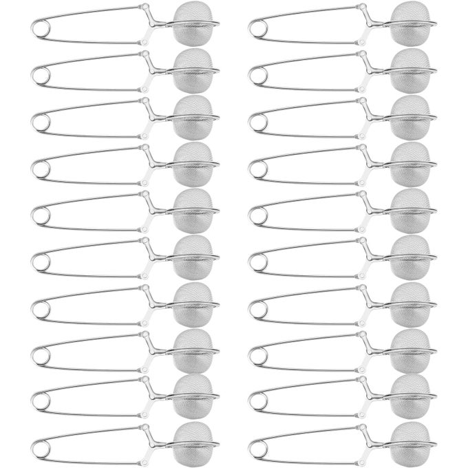 20 PCS LOOSE LEAF TEA INFUSER STAINLESS STEEL MESH SNAP TEA BALL STRAINERS WITH HANDLE METALSILVER