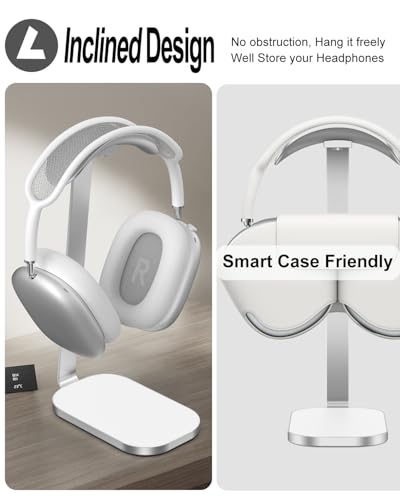 VICHYIE Headphone Stand for AirPods Max, Headset Holder with Aluminum Supporting Rod, Heavy Base Desk Stand Headphones Support Accessory for All Headphones - Silver White - Image 4