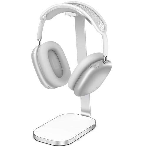 VICHYIE Headphone Stand for AirPods Max, Headset Holder with Aluminum Supporting Rod, Heavy Base Desk Stand Headphones Support Accessory for All Headphones - Silver White - Image 1
