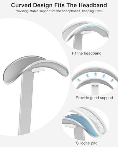 VICHYIE Headphone Stand for AirPods Max, Headset Holder with Aluminum Supporting Rod, Heavy Base Desk Stand Headphones Support Accessory for All Headphones - Silver White - Image 3