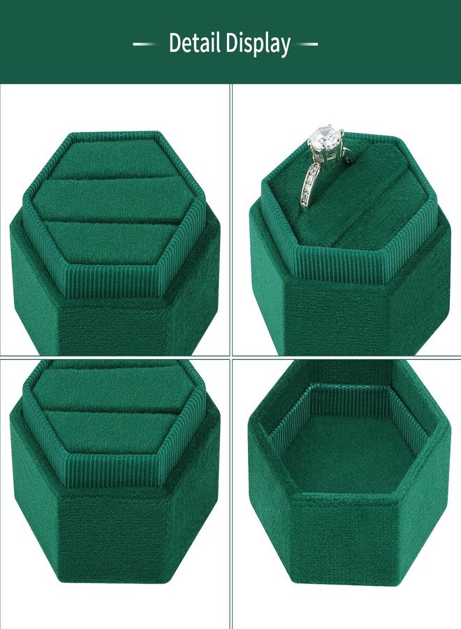 DesignSter Hexagon Velvet Ring Bearer Box - Premium Gorgeous Vintage Double Ring Display Holder with Detachable Lid for Proposal, Engagement, Wedding, Ceremony （Emerald） - Image 3