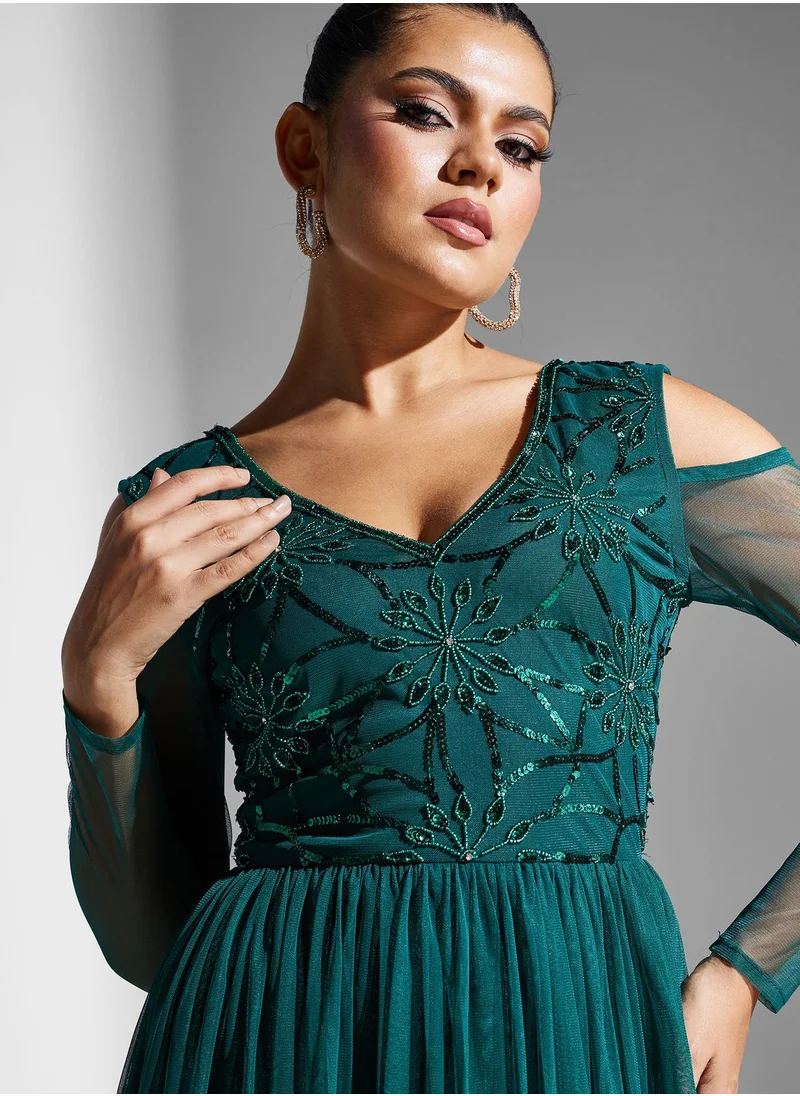 Namshi x Cold Shoulder Embellished Dress