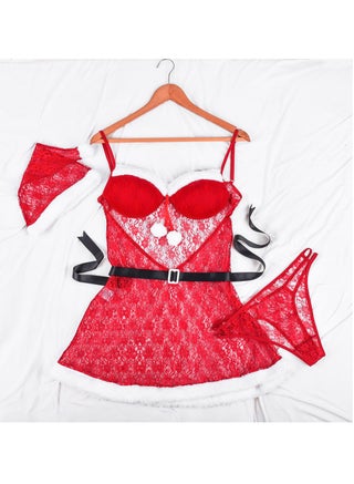 lingerie, babydoll,4 pieces, red