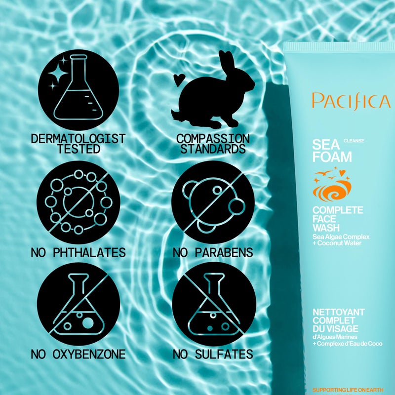 Pacifica Beauty Sea Foam Face Wash, Daily Gentle Foaming Cleanser, With Coconut Water + Sea Algae, Removes Makeup, For Combination and Oily Skin, Vegan & Cruelty Free - Image 5