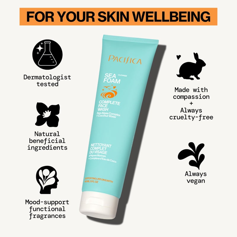 Pacifica Beauty Sea Foam Face Wash, Daily Gentle Foaming Cleanser, With Coconut Water + Sea Algae, Removes Makeup, For Combination and Oily Skin, Vegan & Cruelty Free - Image 1