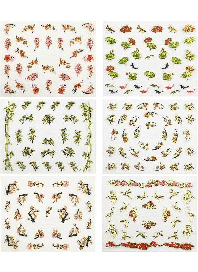 allydrew Asian Inspired Nail Art Self-Adhesive Stickers Nail Decals, Set of 6 