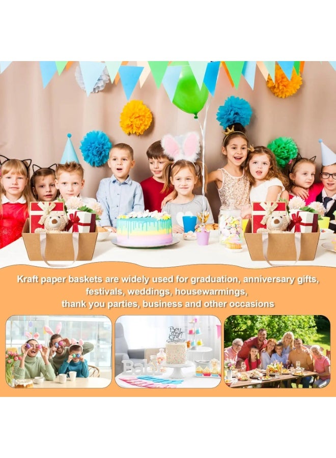 10 Pcs Empty Kraft Paper Gift Baskets with Handles for Party & Wedding Favors - Image 5