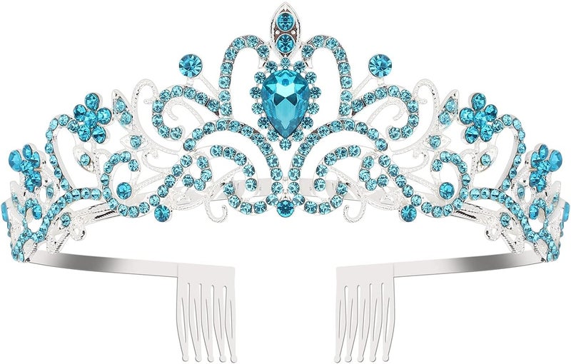 تاج كريستال أزرق من كوسيد، إكسسوار رأس للأميرات مع مشط، تاج زفاف، تاج حفلة عيد ميلاد، مجوهرات للنساء والفتيات