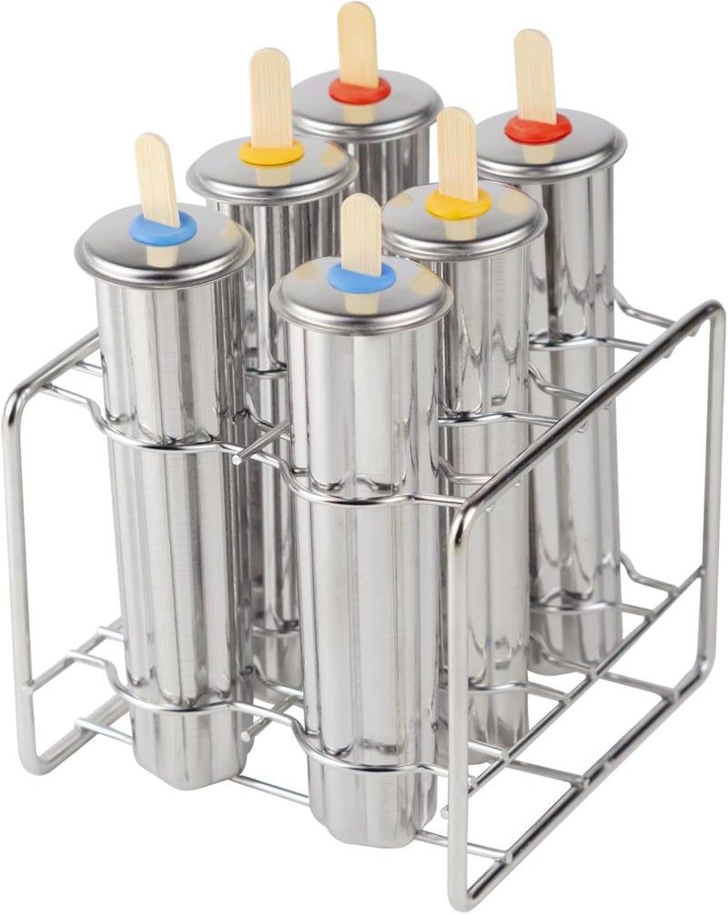 ELEMONY Stainless Steel Popsicle Molds, Set of 6 Ice Cream Maker, Ice Pop Molds With Holder, Metal Reusable Homemade Popsicle Molds with Sticks and Bags (Flower Cup) - Image 1