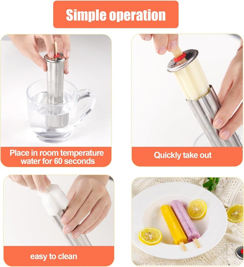 ELEMONY Stainless Steel Popsicle Molds, Set of 6 Ice Cream Maker, Ice Pop Molds With Holder, Metal Reusable Homemade Popsicle Molds with Sticks and Bags (Flower Cup) - Image 2