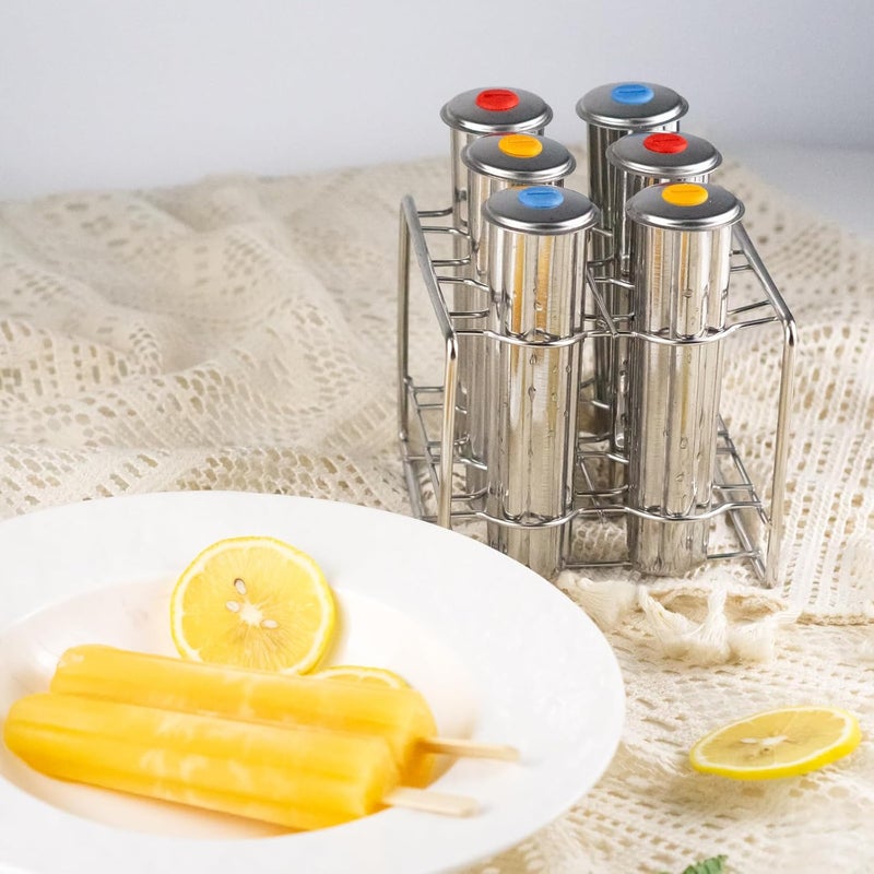 ELEMONY Stainless Steel Popsicle Molds, Set of 6 Ice Cream Maker, Ice Pop Molds With Holder, Metal Reusable Homemade Popsicle Molds with Sticks and Bags (Flower Cup) - Image 3