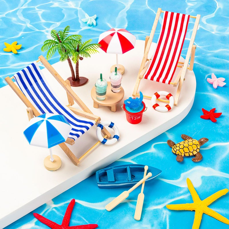 LHSYFBZ 30 Pcs Beach Miniature Dollhouse Decoration, Beach Cake Decorations, Umbrella Palm Chair Miniature Toys for DIY Garden and Plant Decoration - Image 2