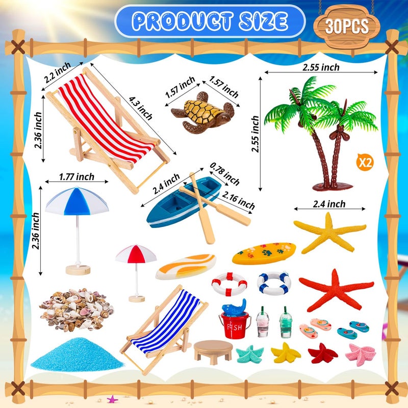 LHSYFBZ 30 Pcs Beach Miniature Dollhouse Decoration, Beach Cake Decorations, Umbrella Palm Chair Miniature Toys for DIY Garden and Plant Decoration - Image 5