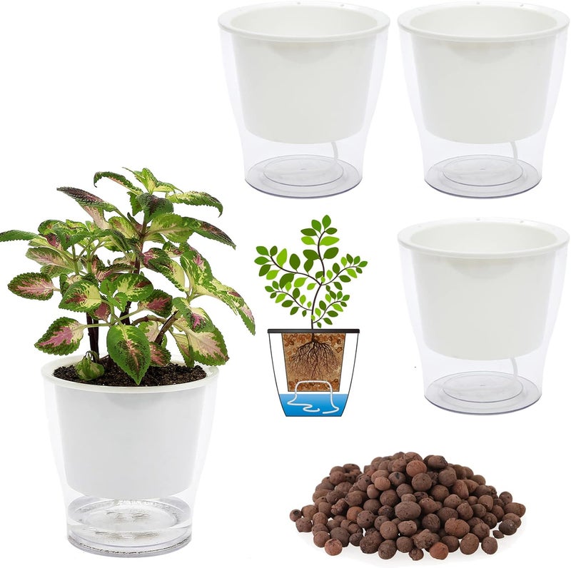 DeELF Outlet 3 Packs 7 Inches Clear Self-watering Planters Large African Violet Pots Plastic Plant Pots Wicking Flower Pots for Indoor Plants, Herbs, African Violet, Ocean Spider Plant, Orchid Pot, Clear and White - Image 1