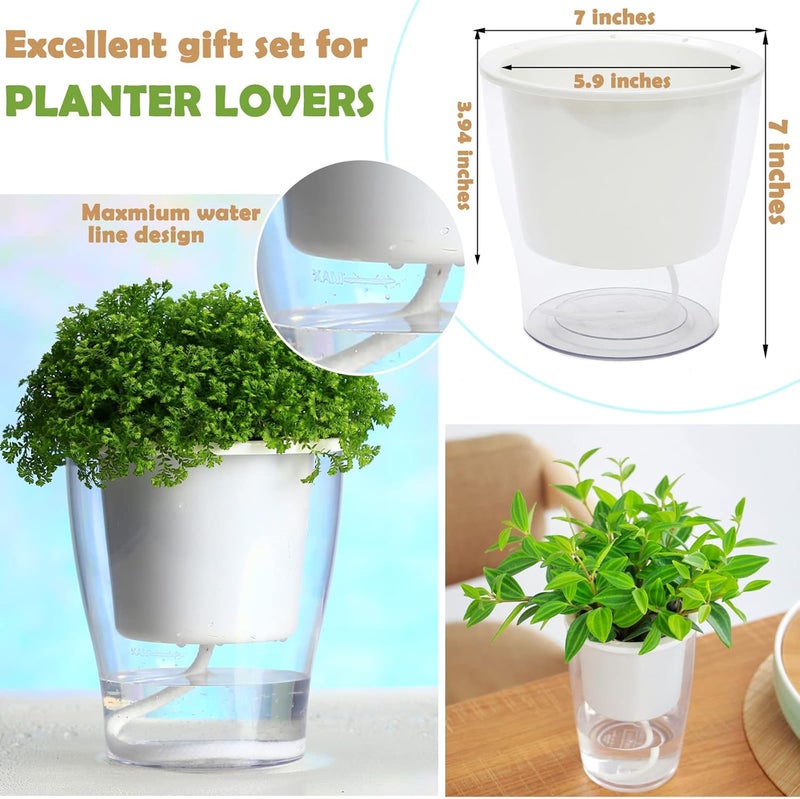 DeELF Outlet 3 Packs 7 Inches Clear Self-watering Planters Large African Violet Pots Plastic Plant Pots Wicking Flower Pots for Indoor Plants, Herbs, African Violet, Ocean Spider Plant, Orchid Pot, Clear and White - Image 3