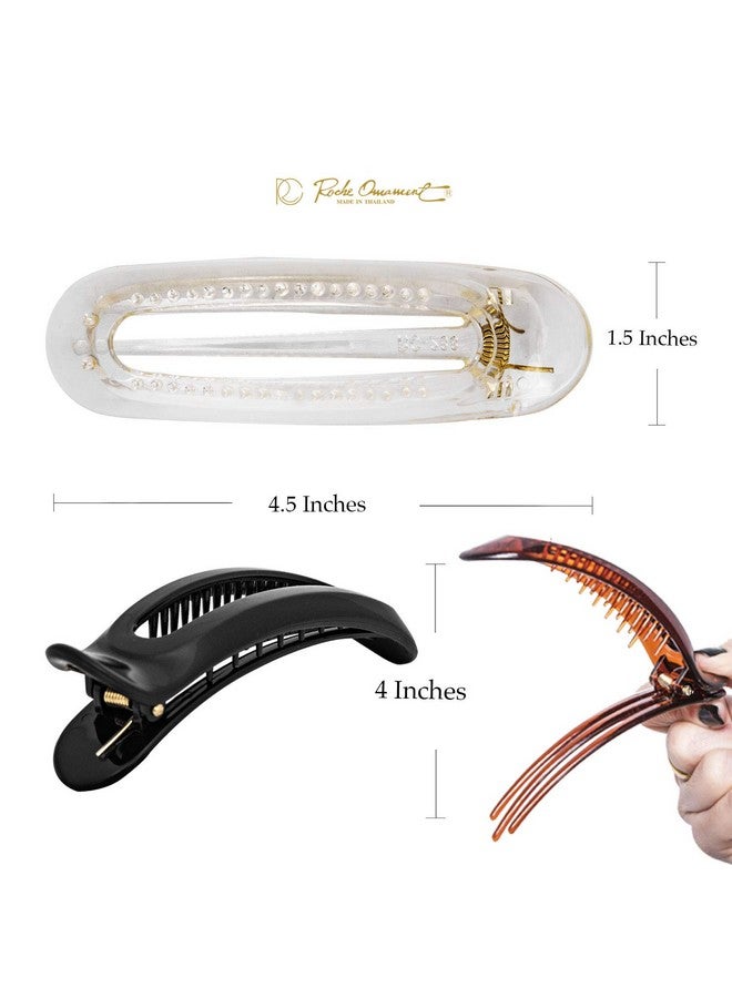 RC ROCHE ORNAMENT 6 Pcs Womens French Barrette Classic Duckbill Alligator Eyelet Oval Hair Decor Clips Side Slide Firm Grip Beauty Accessory Plastic Styling Pin Clamps Medium Clear Brown And Black - Image 5