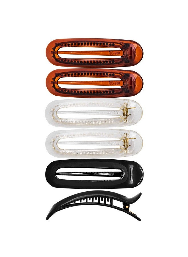 RC ROCHE ORNAMENT 6 Pcs Womens French Barrette Classic Duckbill Alligator Eyelet Oval Hair Decor Clips Side Slide Firm Grip Beauty Accessory Plastic Styling Pin Clamps Medium Clear Brown And Black - Image 4