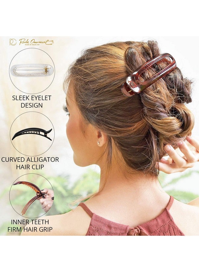 RC ROCHE ORNAMENT 6 Pcs Womens French Barrette Classic Duckbill Alligator Eyelet Oval Hair Decor Clips Side Slide Firm Grip Beauty Accessory Plastic Styling Pin Clamps Medium Clear Brown And Black - Image 3