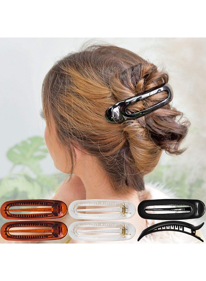 RC ROCHE ORNAMENT 6 Pcs Womens French Barrette Classic Duckbill Alligator Eyelet Oval Hair Decor Clips Side Slide Firm Grip Beauty Accessory Plastic Styling Pin Clamps Medium Clear Brown And Black - Image 2