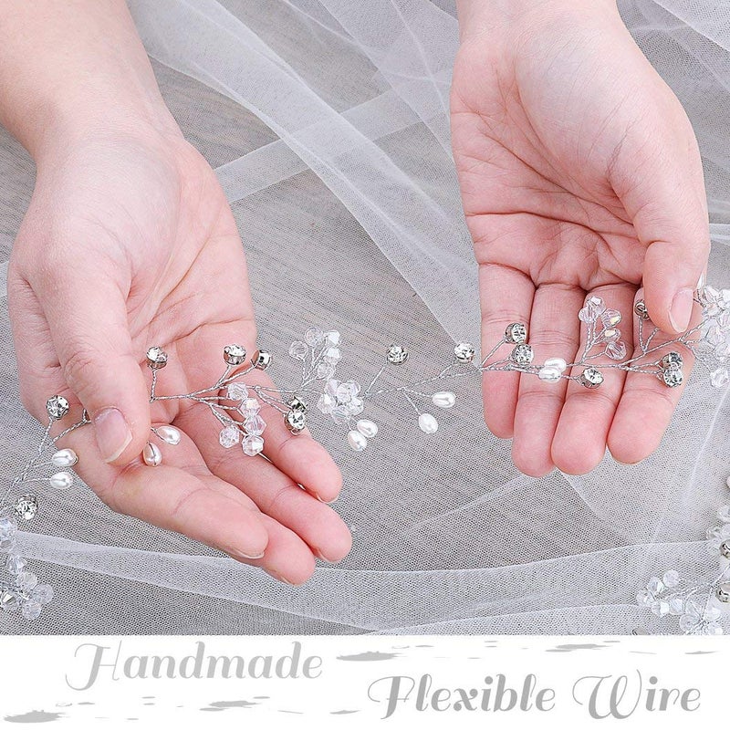 Yean إكليل شعر الزفاف يان طويل إكسسوارات رأس للعروس ووصيفات العروس (100 سم / 39.3 بوصة) (فضي) - Image 5