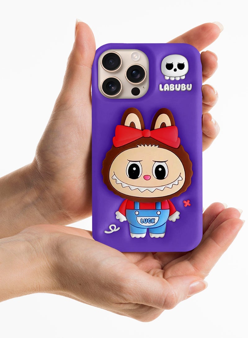 CATANES Case Cover Soft Silicone for Apple iPhone 16 Pro Max Labubu Elegant Protection and Quad-Camera Precision Cutout - Purple  - Image 3