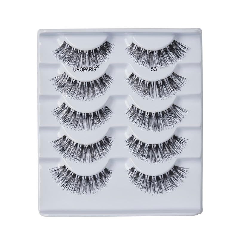 Uroparis 53 Eyelashes for Women — Pack of 5 Tapered Handmade Eye Lashes | Lightweight False Lashes with Premium Virgin Hair | Invisible Band | For Glam Look & Enhance Beauty (Black) - 5 Pair - Image 2