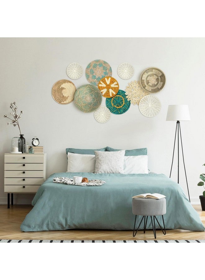 تاتو 11 قطعة من سلة الحائط البوهيمية المزخرفة المصنوعة من نبات البردي، سلة حائط منسوجة من نبات البردي، ديكور حائط بوهو، سلال دائرية معلقة على الحائط للمطبخ والمنزل الريفي وديكورات عيد الميلاد، بأحجام متعددة (زاهية) - Image 2