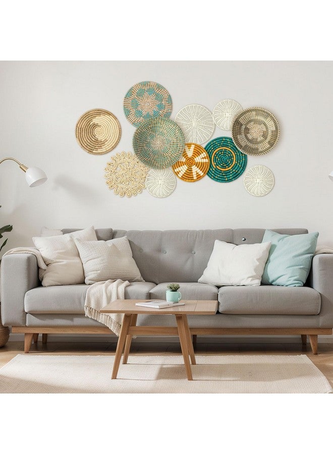 تاتو 11 قطعة من سلة الحائط البوهيمية المزخرفة المصنوعة من نبات البردي، سلة حائط منسوجة من نبات البردي، ديكور حائط بوهو، سلال دائرية معلقة على الحائط للمطبخ والمنزل الريفي وديكورات عيد الميلاد، بأحجام متعددة (زاهية) - Image 4