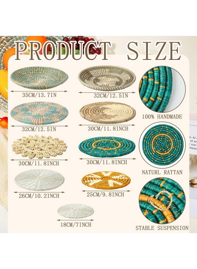 تاتو 11 قطعة من سلة الحائط البوهيمية المزخرفة المصنوعة من نبات البردي، سلة حائط منسوجة من نبات البردي، ديكور حائط بوهو، سلال دائرية معلقة على الحائط للمطبخ والمنزل الريفي وديكورات عيد الميلاد، بأحجام متعددة (زاهية) - Image 3